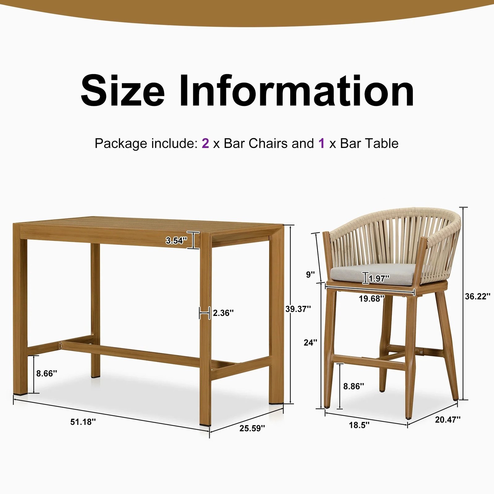 Counter Stools Bar Stools Rattan Bar Stools Wicker Bar Chairs Woven Aluminum Barstools with Back and Cushions - Image 116