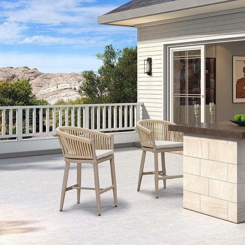 Counter Stools Bar Stools Rattan Bar Stools Wicker Bar Chairs Woven Aluminum Barstools with Back and Cushions - Image 5