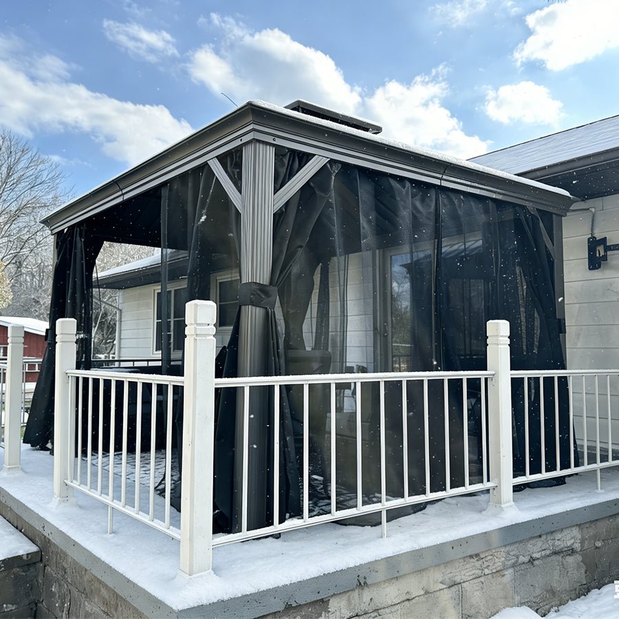 Patio Gazebo for Pool Light Grey Hardtop Galvanized Steel Roof with String Lights-milky - Image 70