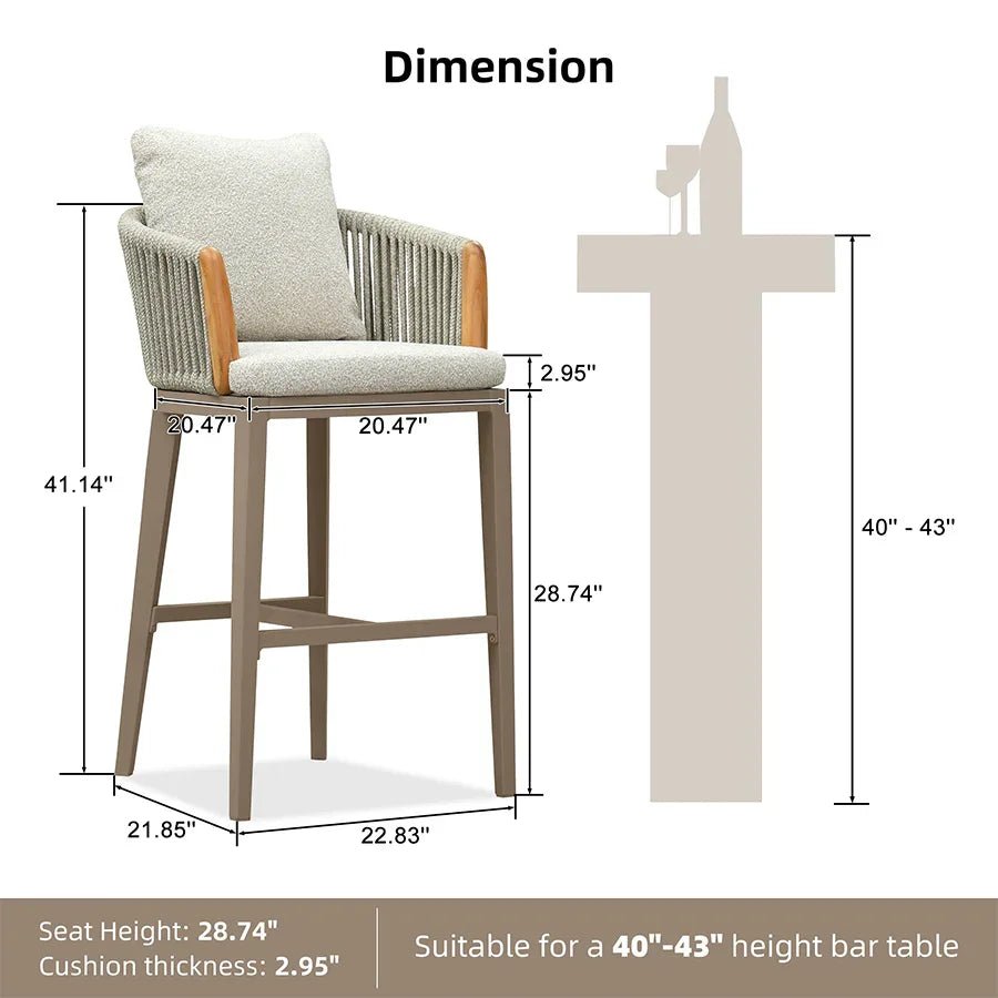 Hailar Outdoor Bar Stools Chair Modern Rattan Bar Stool with Back and Cushion for Balcony, Indoor or Outdoor, Kitchen Island - Image 14