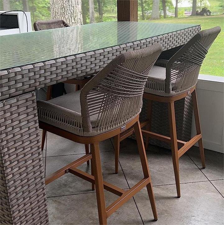 Bar Stools Set of 4 Outdoor Aluminum Barstools with Back Modern Wicker Rattan Boho Garden Pool Patio Bar Chairs - Image 22