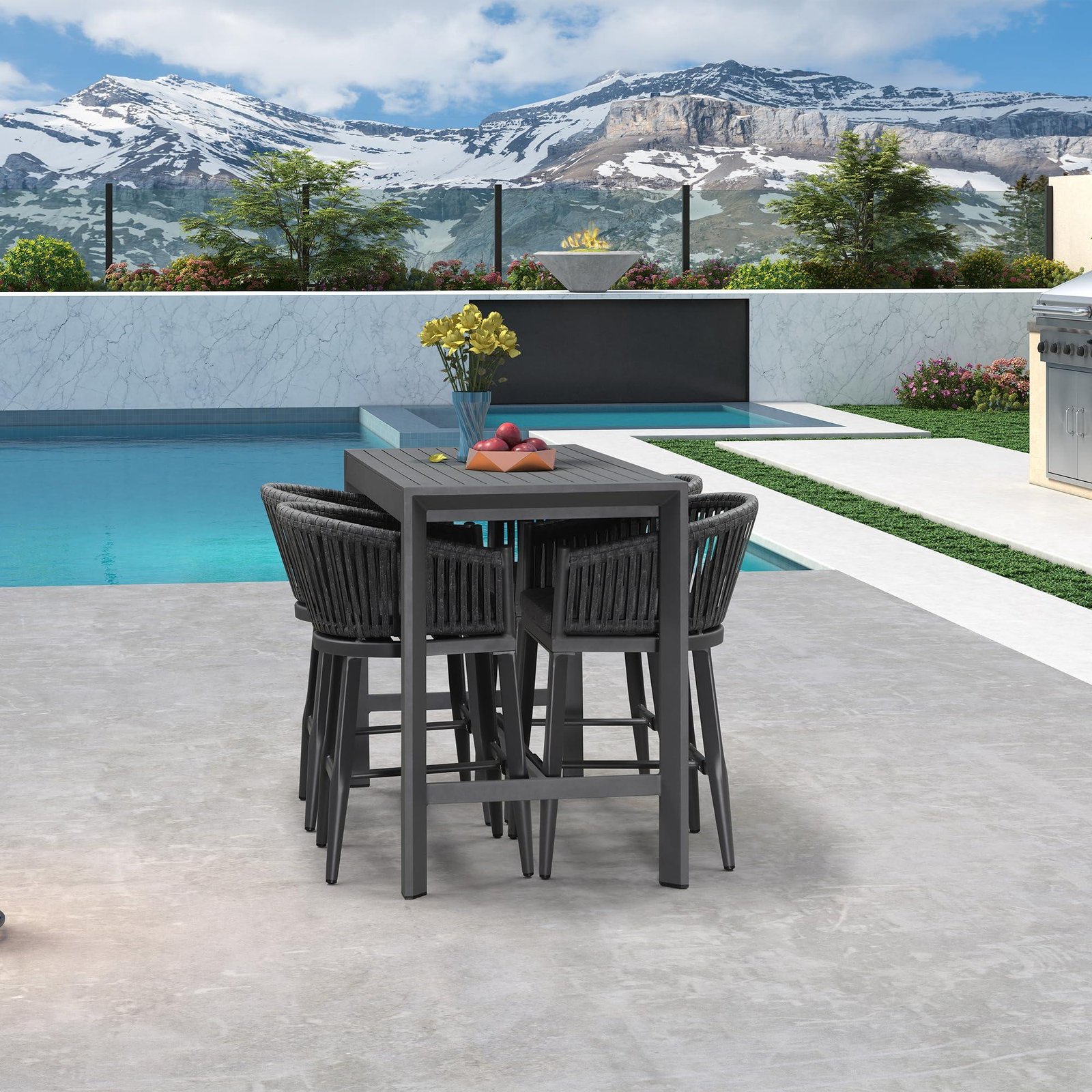 Counter Stools Bar Stools Rattan Bar Stools Wicker Bar Chairs Woven Aluminum Barstools with Back and Cushions - Image 108