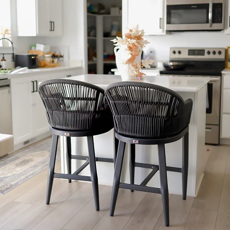 Outdoor Bar Stools Rattan Bar Stools Counter Stools with Back and Cushions  for Patio, Garden, Kitchen - Image 89