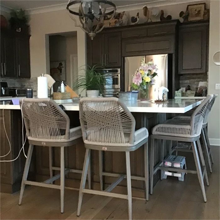 Outdoor Bar Stools Wicker Rattan Bar Stools with Back Aluminum Outside Garden Patio Bar Chairs - Image 105