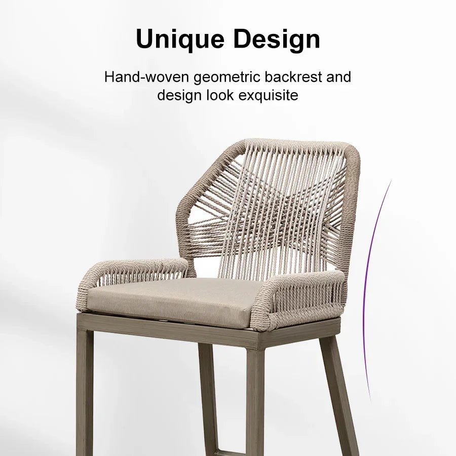Bar Stools Set of 4 Outdoor Aluminum Barstools with Back Modern Wicker Rattan Boho Garden Pool Patio Bar Chairs - Image 48