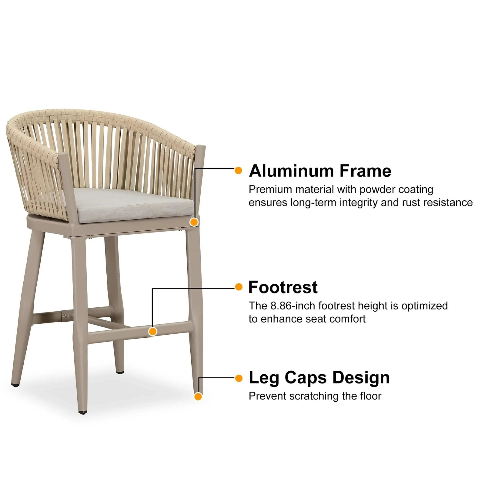 Counter Stools Bar Stools Rattan Bar Stools Wicker Bar Chairs Woven Aluminum Barstools with Back and Cushions - Image 94