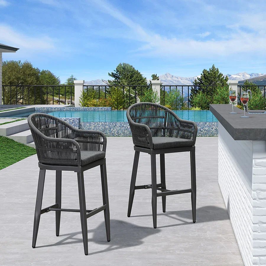 Outdoor Bar Stools Rattan Bar Stools Counter Stools with Back and Cushions  for Patio, Garden, Kitchen - Image 80