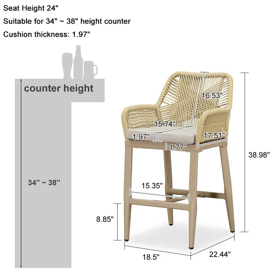 Modern Bar Stools Aluminum Bar Stool with Cushion for Indoor and Outdoor, Kitchen Island - Image 38
