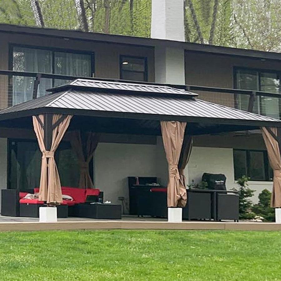 Outdoor Hardtop Gazebo for Garden Bronze Double Roof Aluminum Frame Pavilion - Image 40