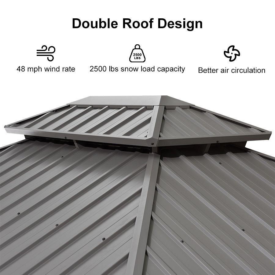Patio Gazebo for Pool Light Grey Hardtop Galvanized Steel Roof with Upgraded Curtains - Image 63