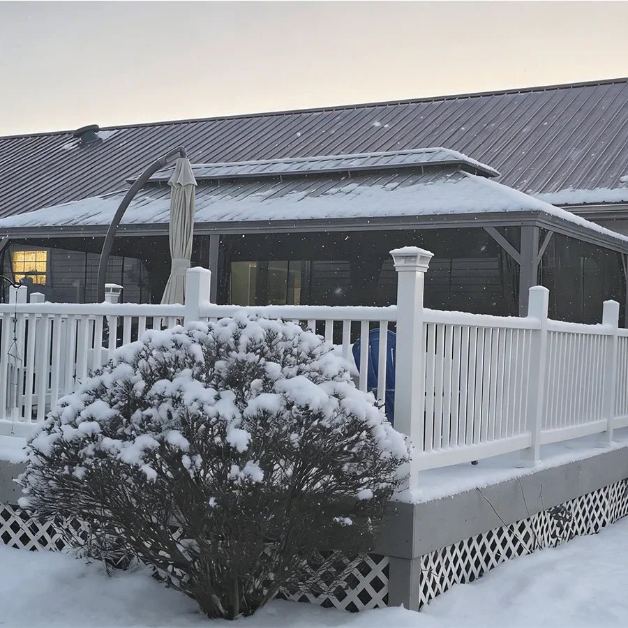 Patio Gazebo for Pool Light Grey Hardtop Galvanized Steel Roof with String Lights-milky - Image 72