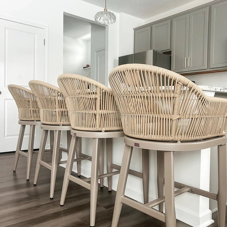 Outdoor Bar Stools Rattan Bar Stools Counter Stools with Back and Cushions  for Patio, Garden, Kitchen - Image 82