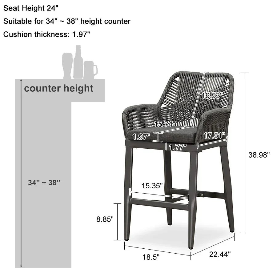 Modern Bar Stools Aluminum Bar Stool with Cushion for Indoor and Outdoor, Kitchen Island - Image 37