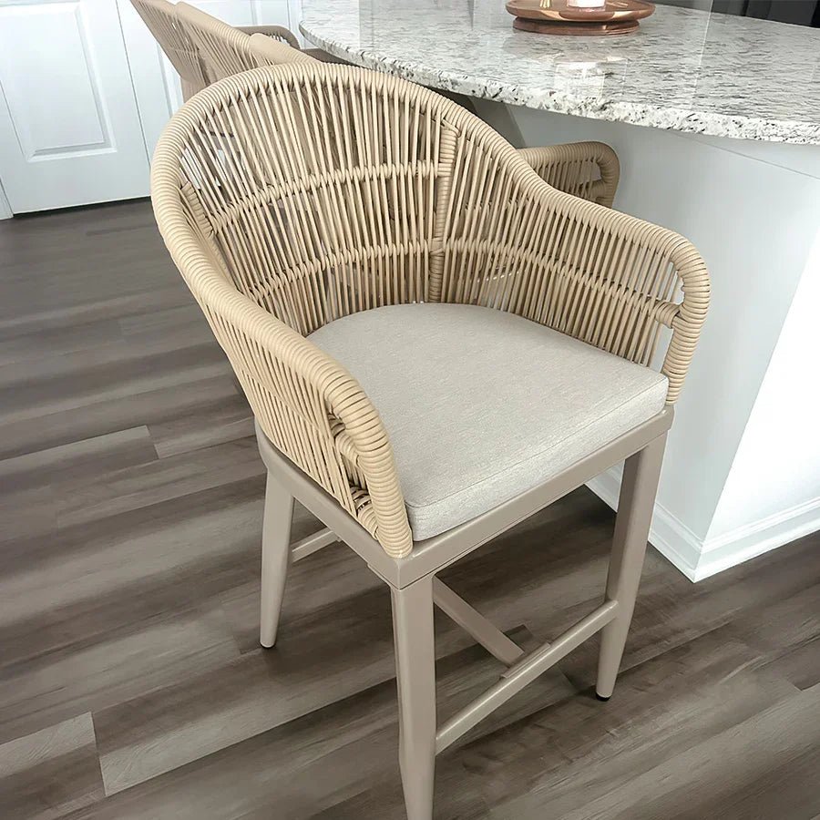 Outdoor Bar Stools Rattan Bar Stools Counter Stools with Back and Cushions  for Patio, Garden, Kitchen - Image 85