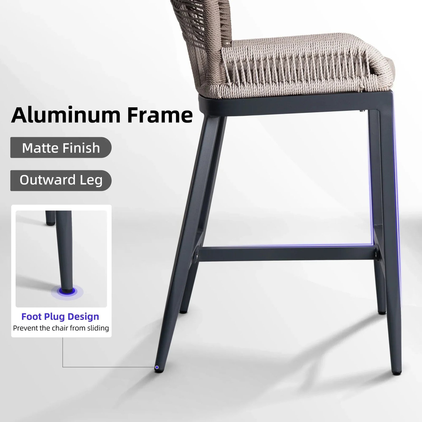 Bar Stools Set of 4 Outdoor Aluminum Barstools with Back Modern Wicker Rattan Boho Garden Pool Patio Bar Chairs - Image 49