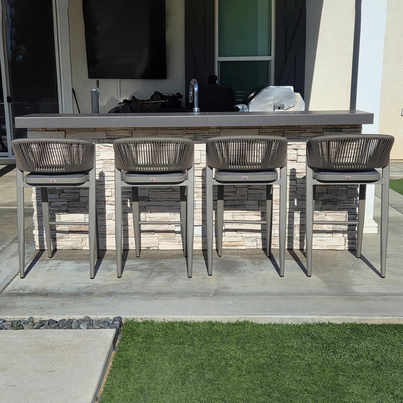 Bar Stool Rattan Bar Stools Counter Stools with Back Metal Bar Height Stool Outdoor Bar Chair for Garden Kitchen - Image 89