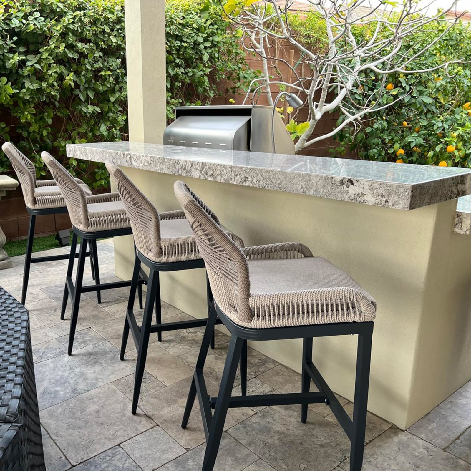 Outdoor Bar Stools Wicker Rattan Bar Stools with Back Aluminum Outside Garden Patio Bar Chairs - Image 102