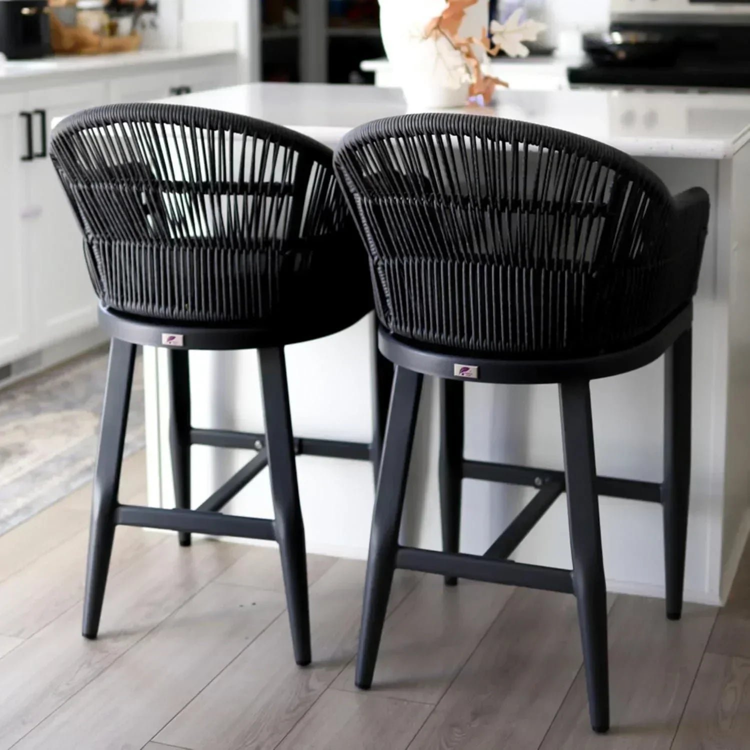 Outdoor Bar Stools Rattan Bar Stools Counter Stools with Back and Cushions  for Patio, Garden, Kitchen - Image 5