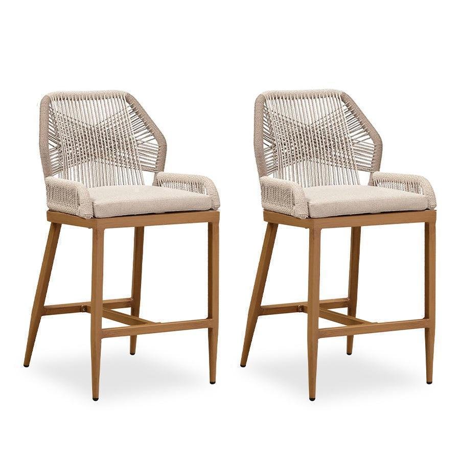 Outdoor Bar Stools Wicker Rattan Bar Stools with Back Aluminum Outside Garden Patio Bar Chairs - Image 2