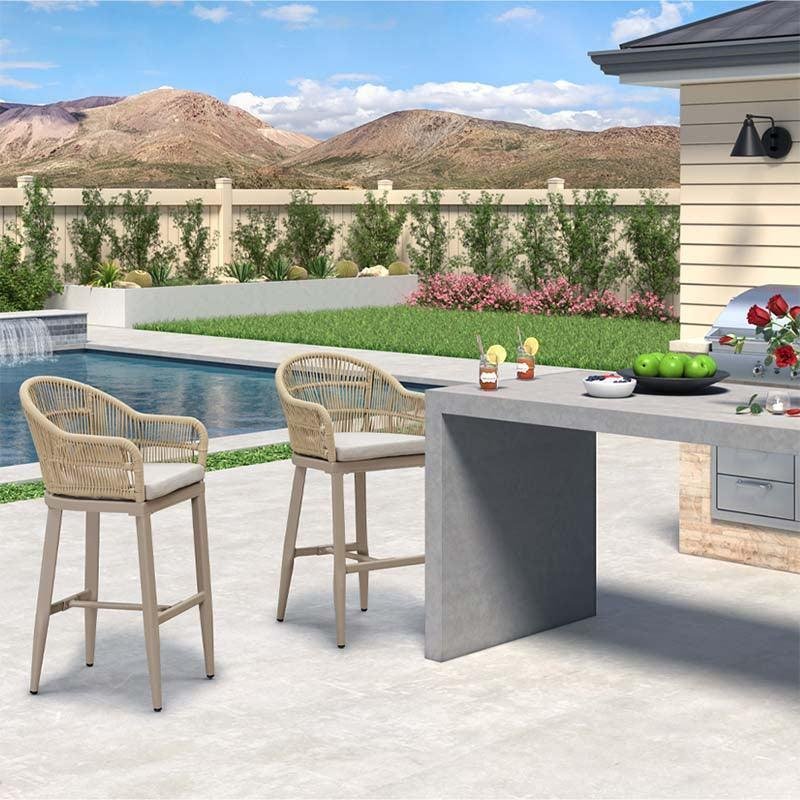 Outdoor Bar Stools Rattan Bar Stools Counter Stools with Back and Cushions  for Patio, Garden, Kitchen - Image 12