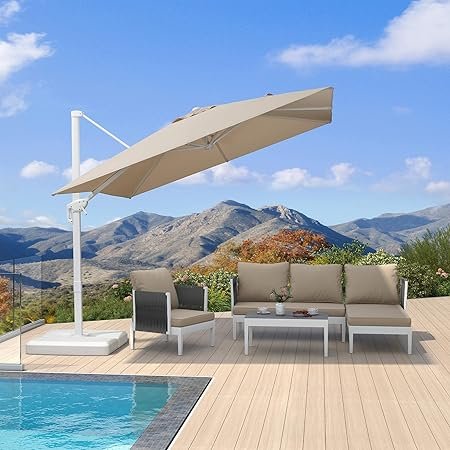 Morden White Outdoor Umbrella Premium Aluminum Patio Cantilever Pool Sun Umbrellas - Image 192