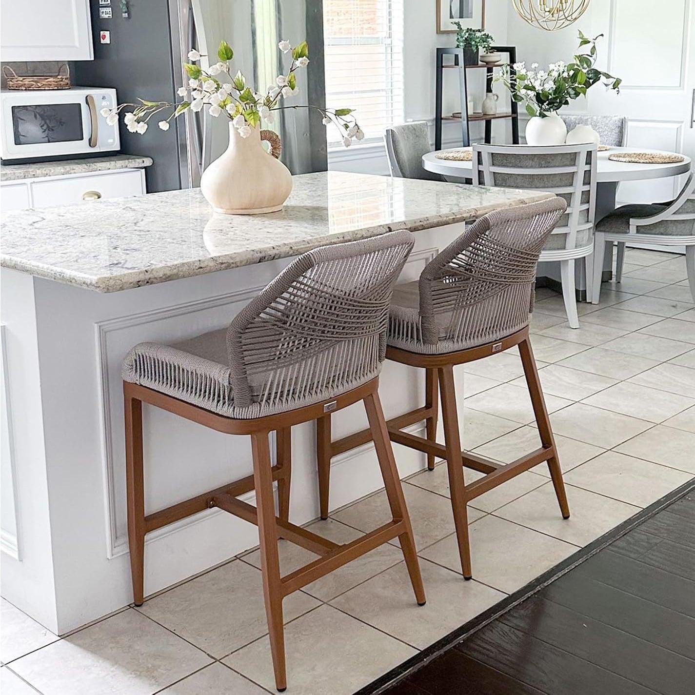 Bar Stools Set of 4 Outdoor Aluminum Barstools with Back Modern Wicker Rattan Boho Garden Pool Patio Bar Chairs - Image 41