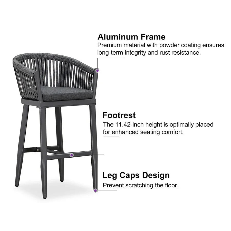 Counter Stools Bar Stools Rattan Bar Stools Wicker Bar Chairs Woven Aluminum Barstools with Back and Cushions - Image 58