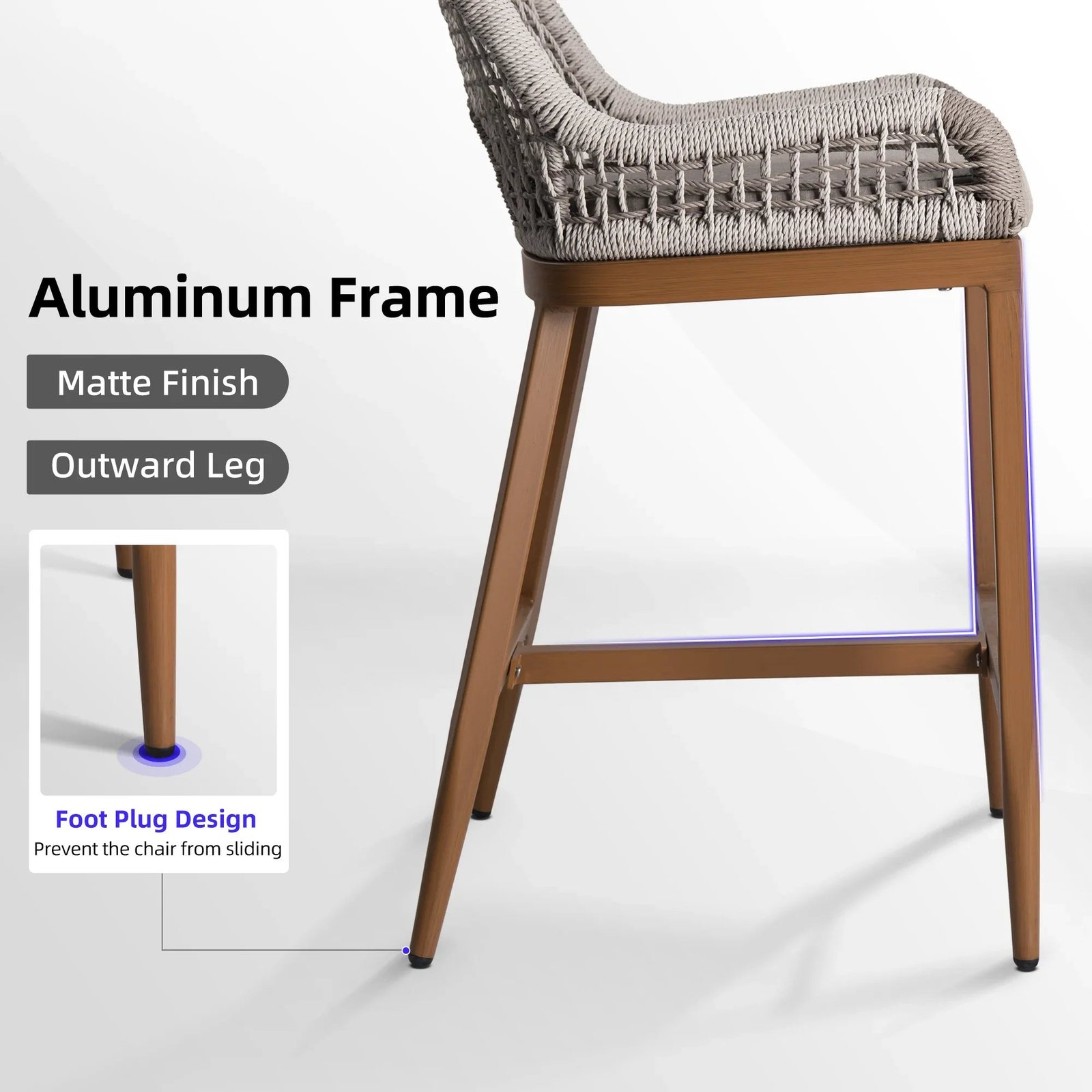 Outdoor Bar Stools Wicker Rattan Bar Stools with Back Aluminum Outside Garden Patio Bar Chairs - Image 85