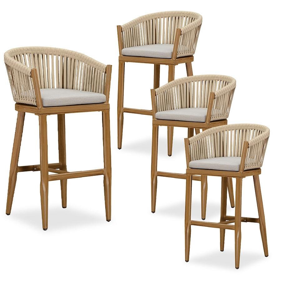 Counter Stools Bar Stools Rattan Bar Stools Wicker Bar Chairs Woven Aluminum Barstools with Back and Cushions - Image 20