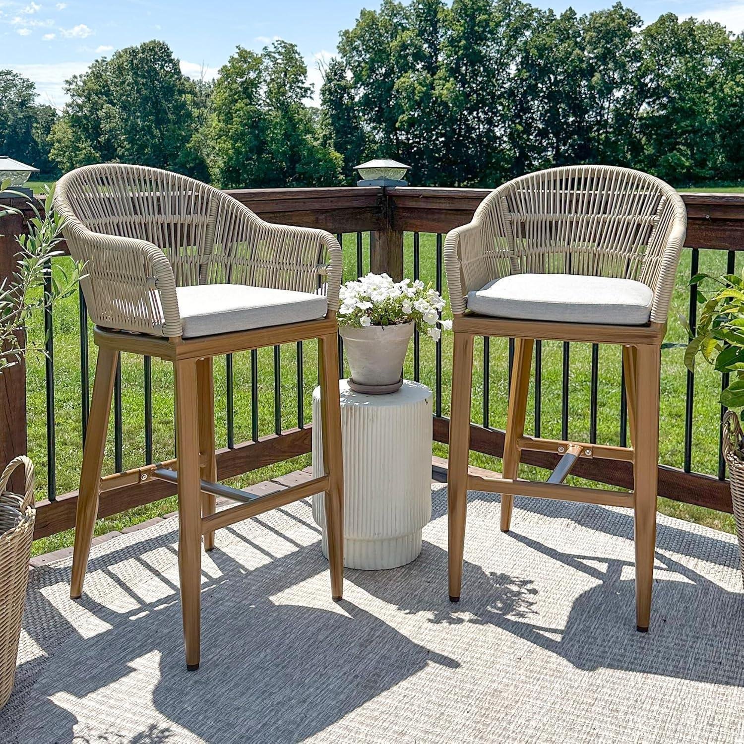 Outdoor Bar Stools Rattan Bar Stools Counter Stools with Back and Cushions  for Patio, Garden, Kitchen - Image 2