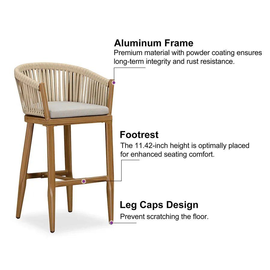 Counter Stools Bar Stools Rattan Bar Stools Wicker Bar Chairs Woven Aluminum Barstools with Back and Cushions - Image 51