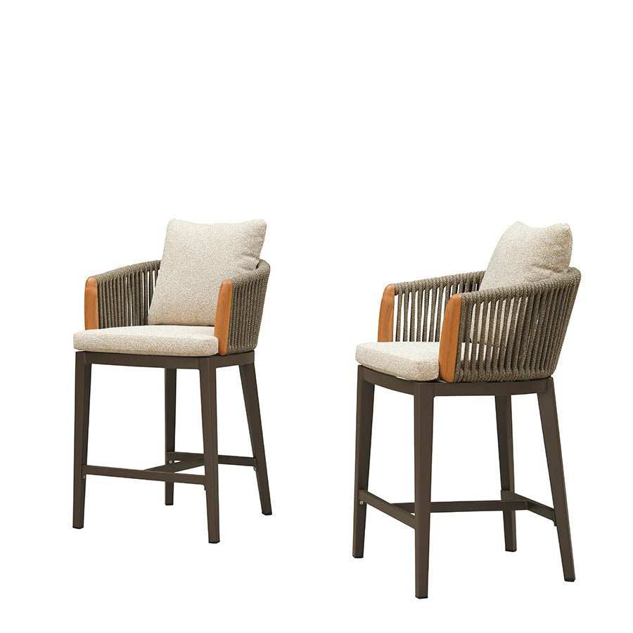Hailar Outdoor Bar Stools Chair Modern Rattan Bar Stool with Back and Cushion for Balcony, Indoor or Outdoor, Kitchen Island - Image 20