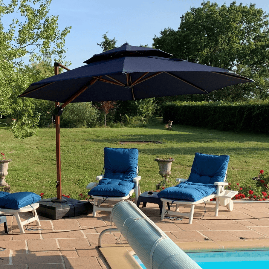 Double Top 10 / 11 / 12 / 13 ft Round Aluminum Patio Umbrella in Wood Color - Image 130