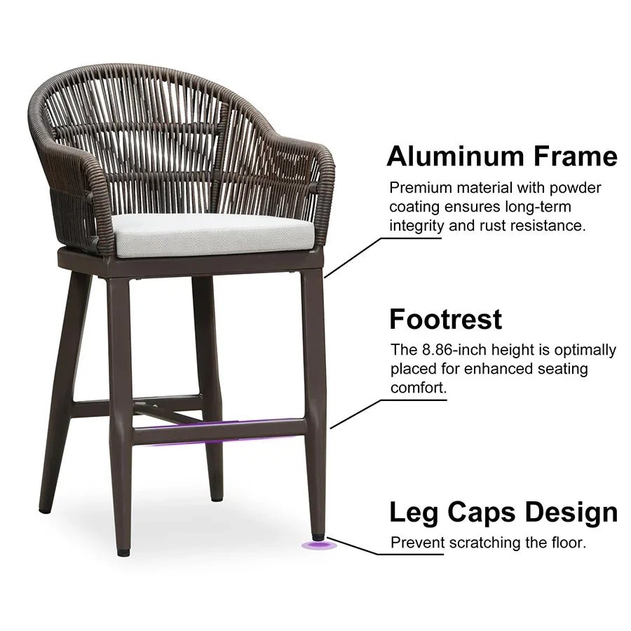 Outdoor Bar Stools Rattan Bar Stools Counter Stools with Back and Cushions  for Patio, Garden, Kitchen - Image 57