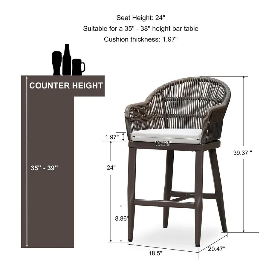 Outdoor Bar Stools Rattan Bar Stools Counter Stools with Back and Cushions  for Patio, Garden, Kitchen - Image 58