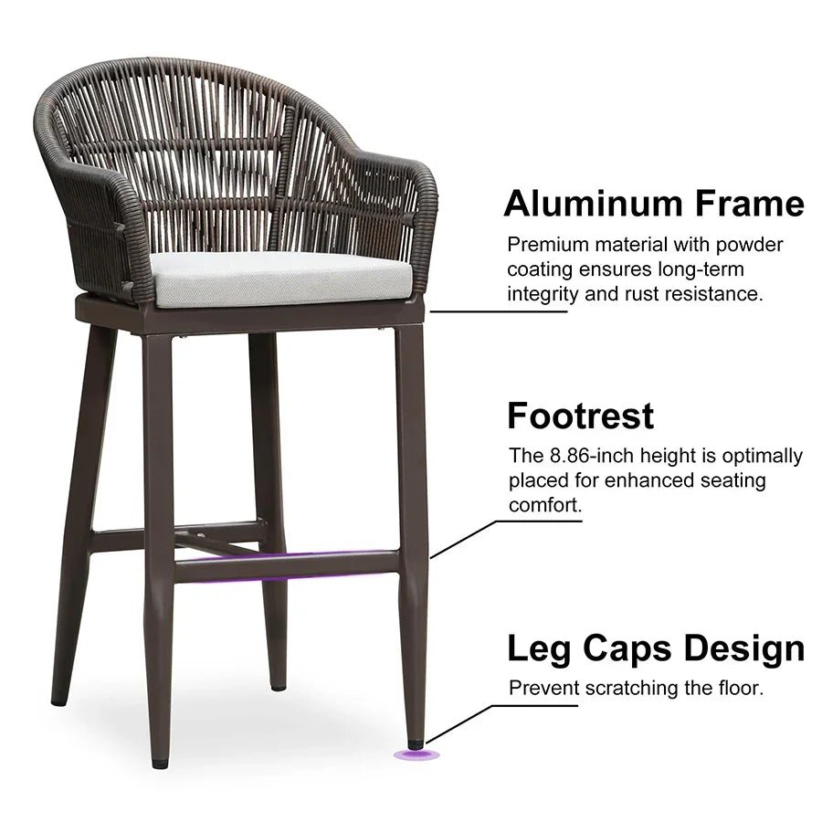 Outdoor Bar Stools Rattan Bar Stools Counter Stools with Back and Cushions  for Patio, Garden, Kitchen - Image 65