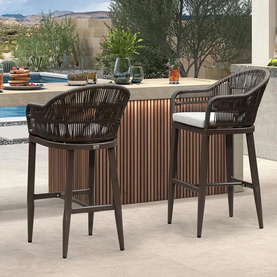 Outdoor Bar Stools Rattan Bar Stools Counter Stools with Back and Cushions  for Patio, Garden, Kitchen - Image 64