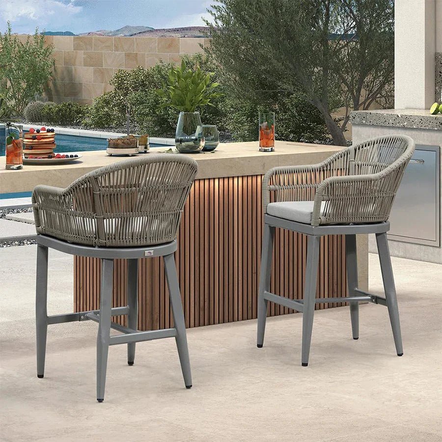 Outdoor Bar Stools Rattan Bar Stools Counter Stools with Back and Cushions  for Patio, Garden, Kitchen - Image 70