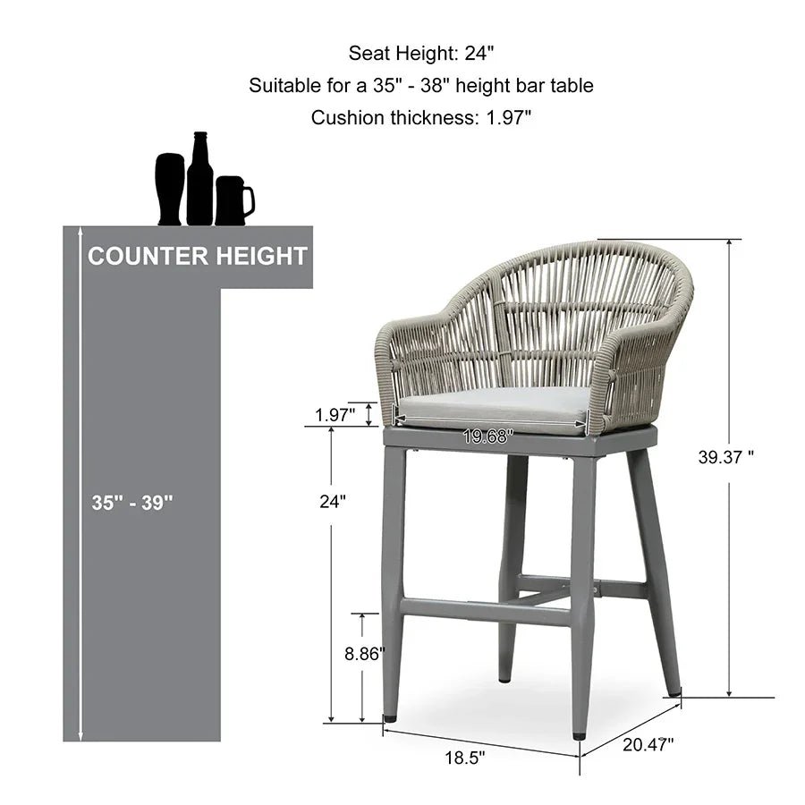 Outdoor Bar Stools Rattan Bar Stools Counter Stools with Back and Cushions  for Patio, Garden, Kitchen - Image 68