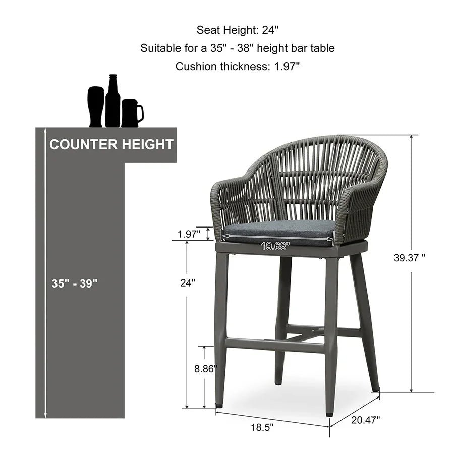 Outdoor Bar Stools Rattan Bar Stools Counter Stools with Back and Cushions  for Patio, Garden, Kitchen - Image 49