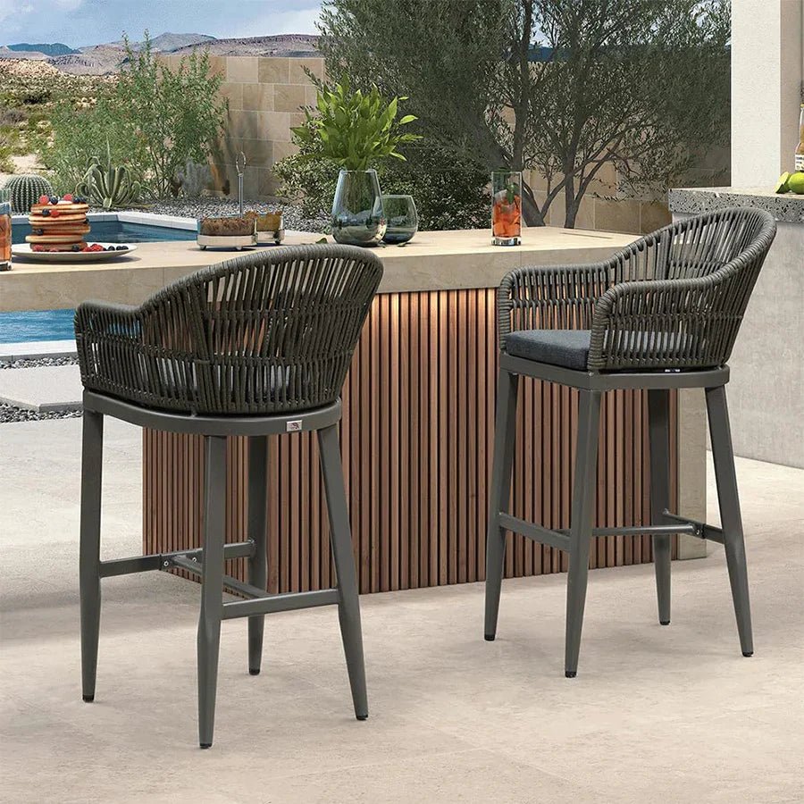 Outdoor Bar Stools Rattan Bar Stools Counter Stools with Back and Cushions  for Patio, Garden, Kitchen - Image 56