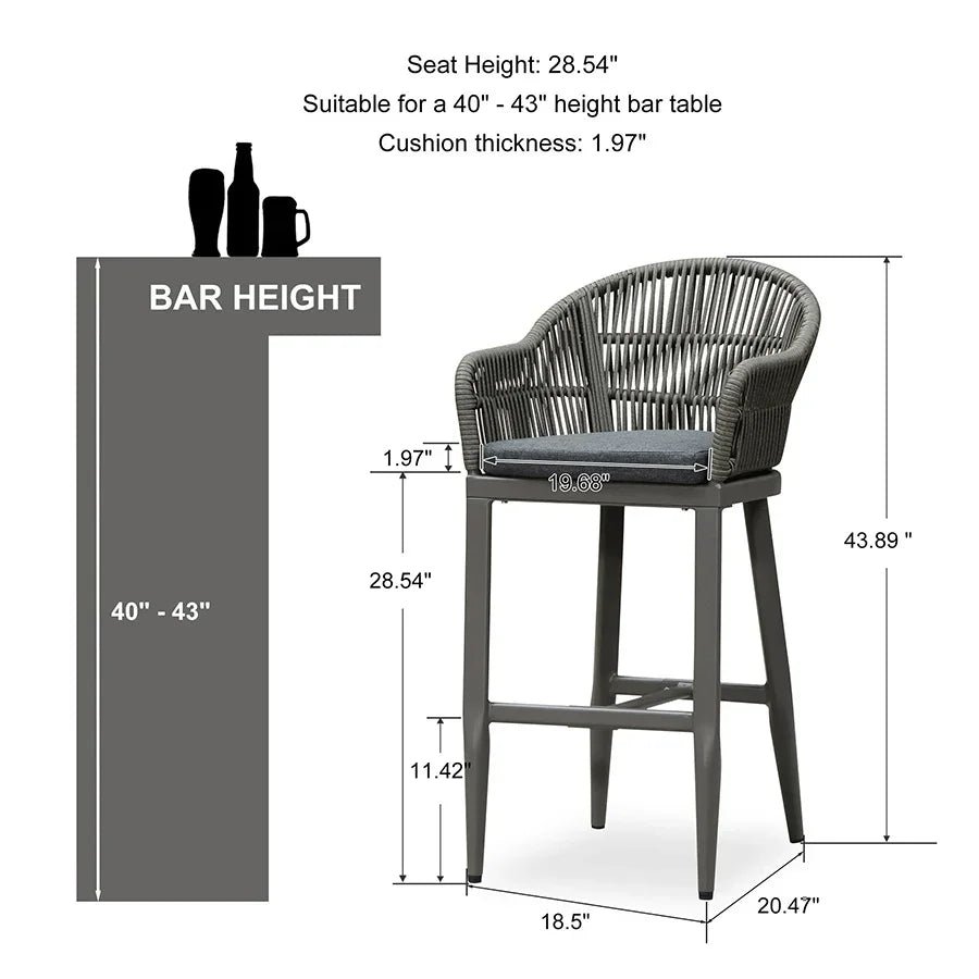 Outdoor Bar Stools Rattan Bar Stools Counter Stools with Back and Cushions  for Patio, Garden, Kitchen - Image 53