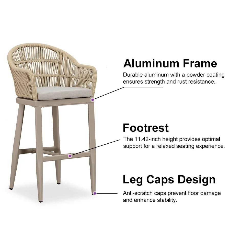 Outdoor Bar Stools Rattan Bar Stools Counter Stools with Back and Cushions  for Patio, Garden, Kitchen - Image 31