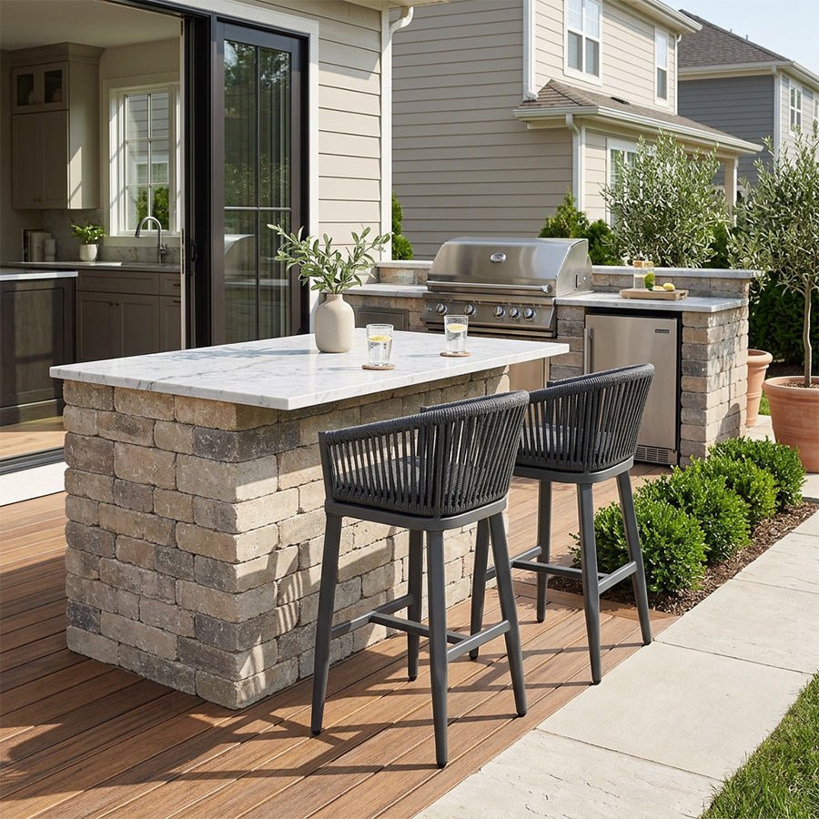 Counter Stools Bar Stools Rattan Bar Stools Wicker Bar Chairs Woven Aluminum Barstools with Back and Cushions - Image 3