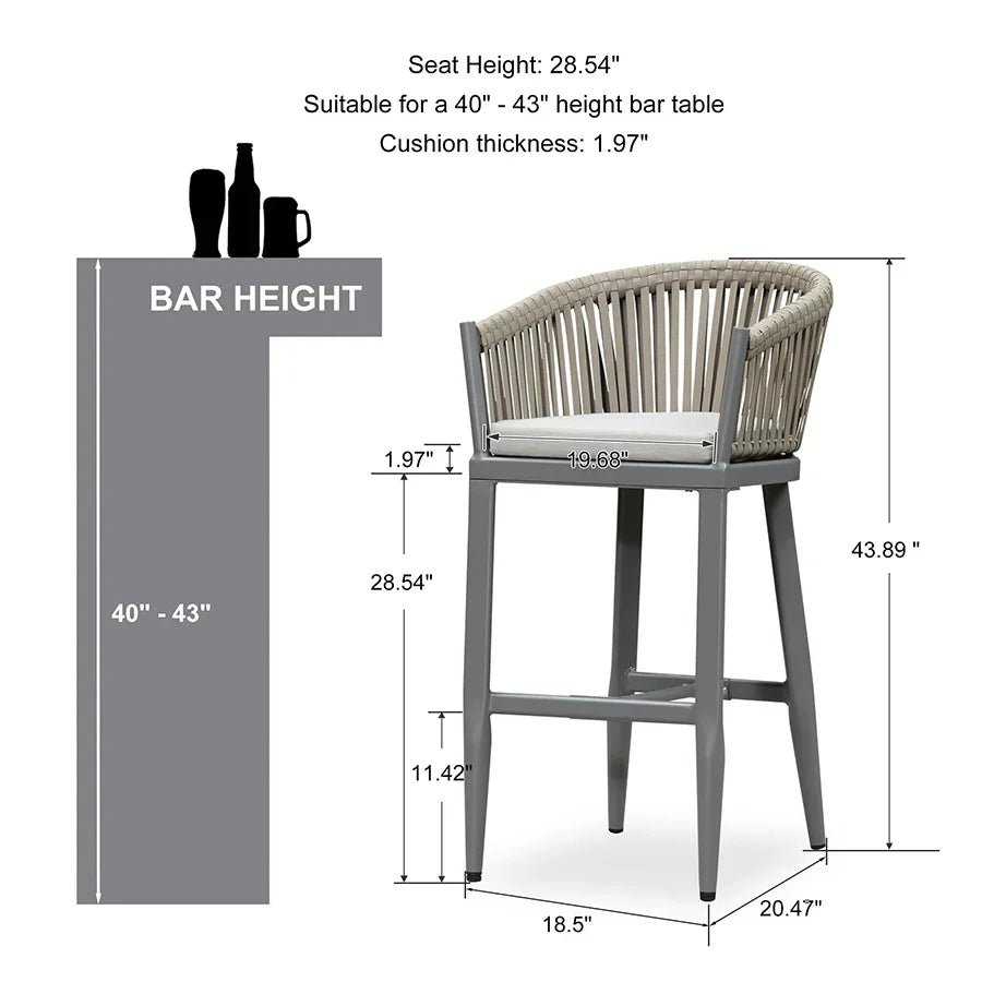 Counter Stools Bar Stools Rattan Bar Stools Wicker Bar Chairs Woven Aluminum Barstools with Back and Cushions - Image 48