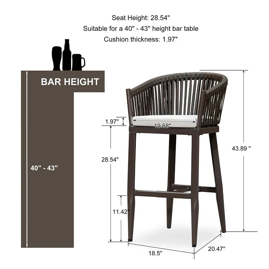 Counter Stools Bar Stools Rattan Bar Stools Wicker Bar Chairs Woven Aluminum Barstools with Back and Cushions - Image 23