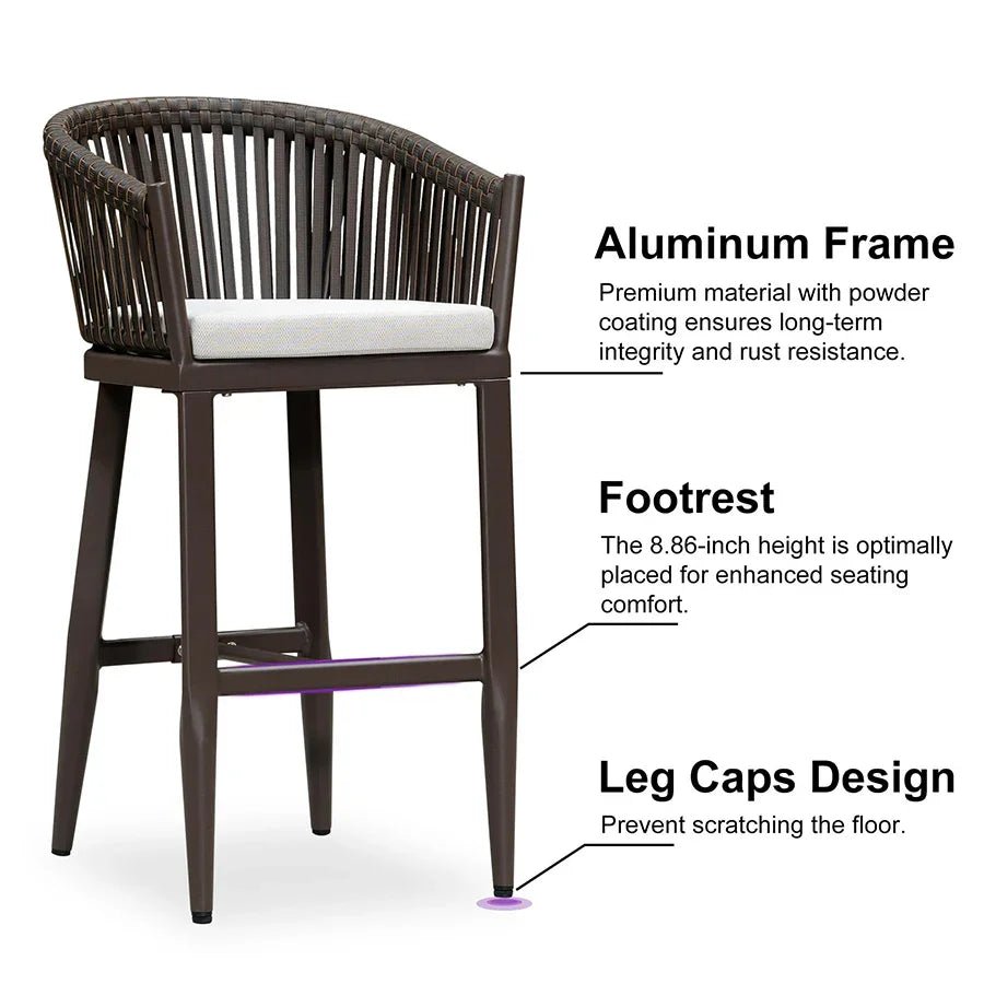 Counter Stools Bar Stools Rattan Bar Stools Wicker Bar Chairs Woven Aluminum Barstools with Back and Cushions - Image 26
