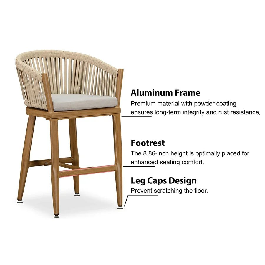 Counter Stools Bar Stools Rattan Bar Stools Wicker Bar Chairs Woven Aluminum Barstools with Back and Cushions - Image 49