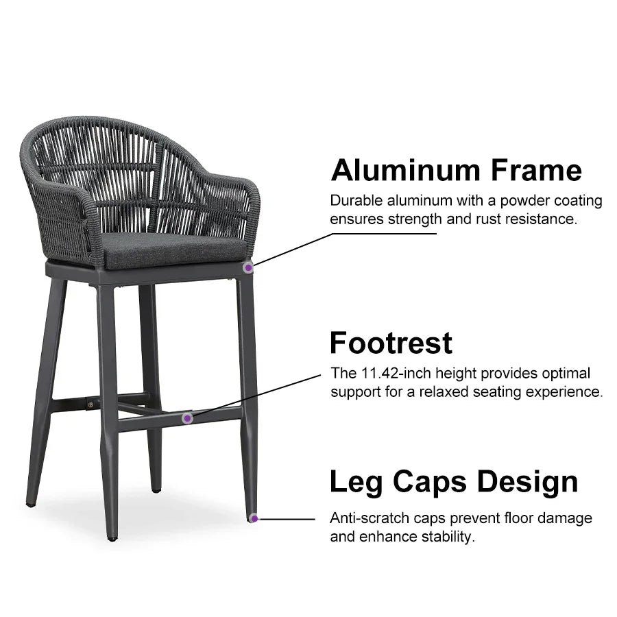 Outdoor Bar Stools Rattan Bar Stools Counter Stools with Back and Cushions  for Patio, Garden, Kitchen - Image 29