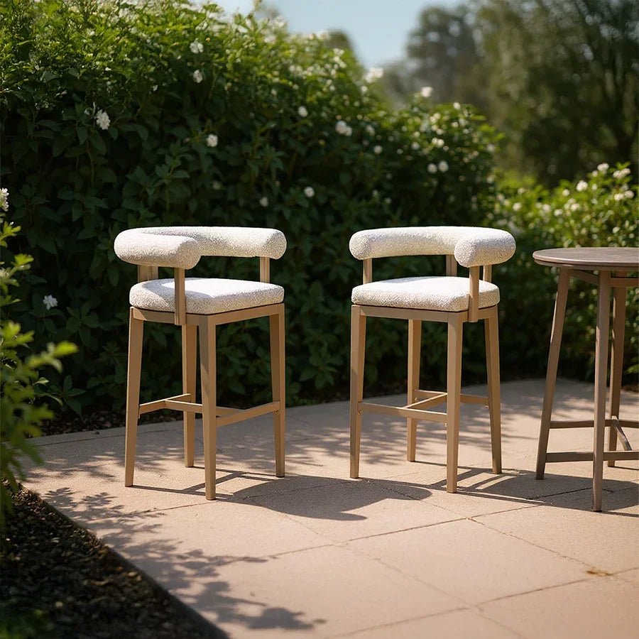 Outdoor Bar Stools Set of 2 Modern Olefin Upholstered Barstools with Back and Armrest Bar Chairs for Garden Kitchen Island - Image 23